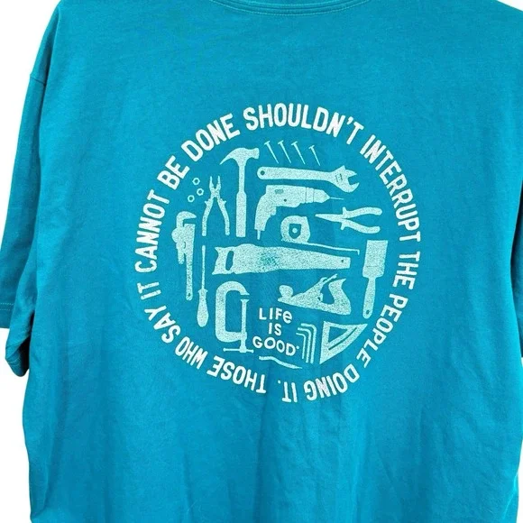 Men's‎ Life Is Good L Don't Interrupt Handyman Crusher Tee  New Green Teal Tools - Picture 4 of 12